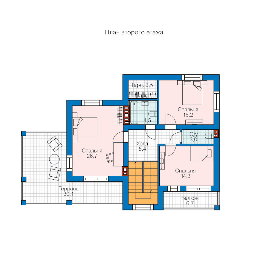 62-44-Catalog-Plans - Проект двухэтажного дома из газобетона с террасой - фотография № 3