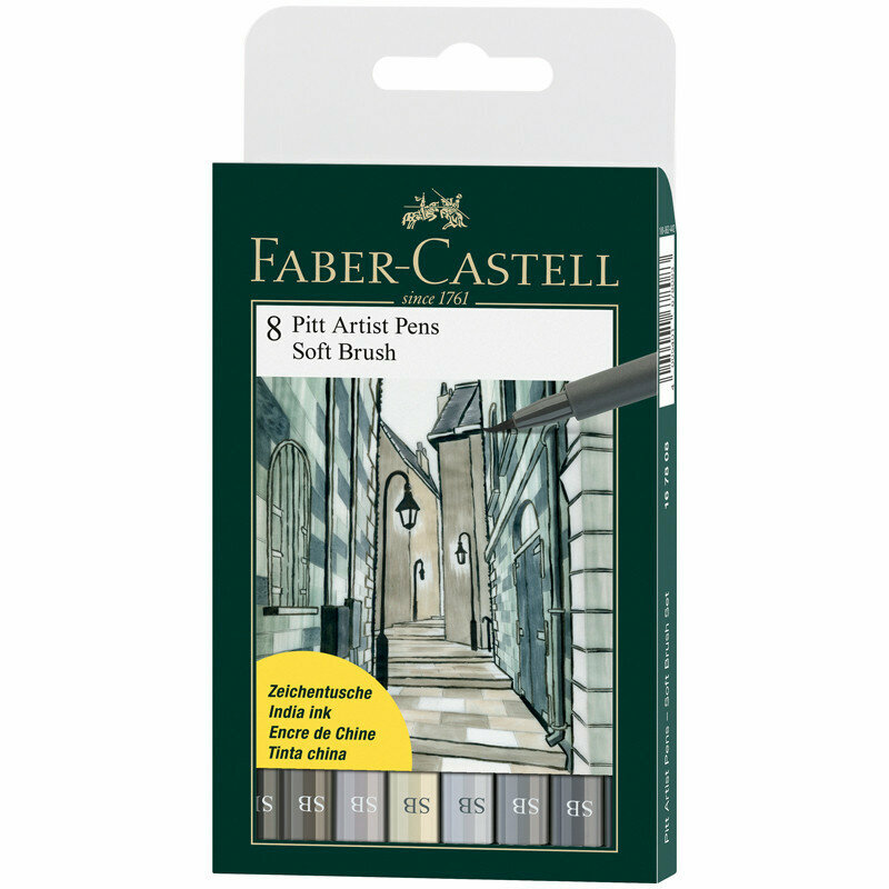 Набор капиллярных ручек Faber-Castell "Pitt Artist Pen Soft Brush" 08цв., 8шт., пласт. уп., европодвес, 290363