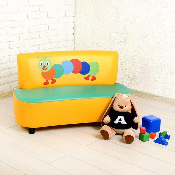 фото Диван мягкий «Пилот», цвет зелёно-жёлтый, с гусеницей