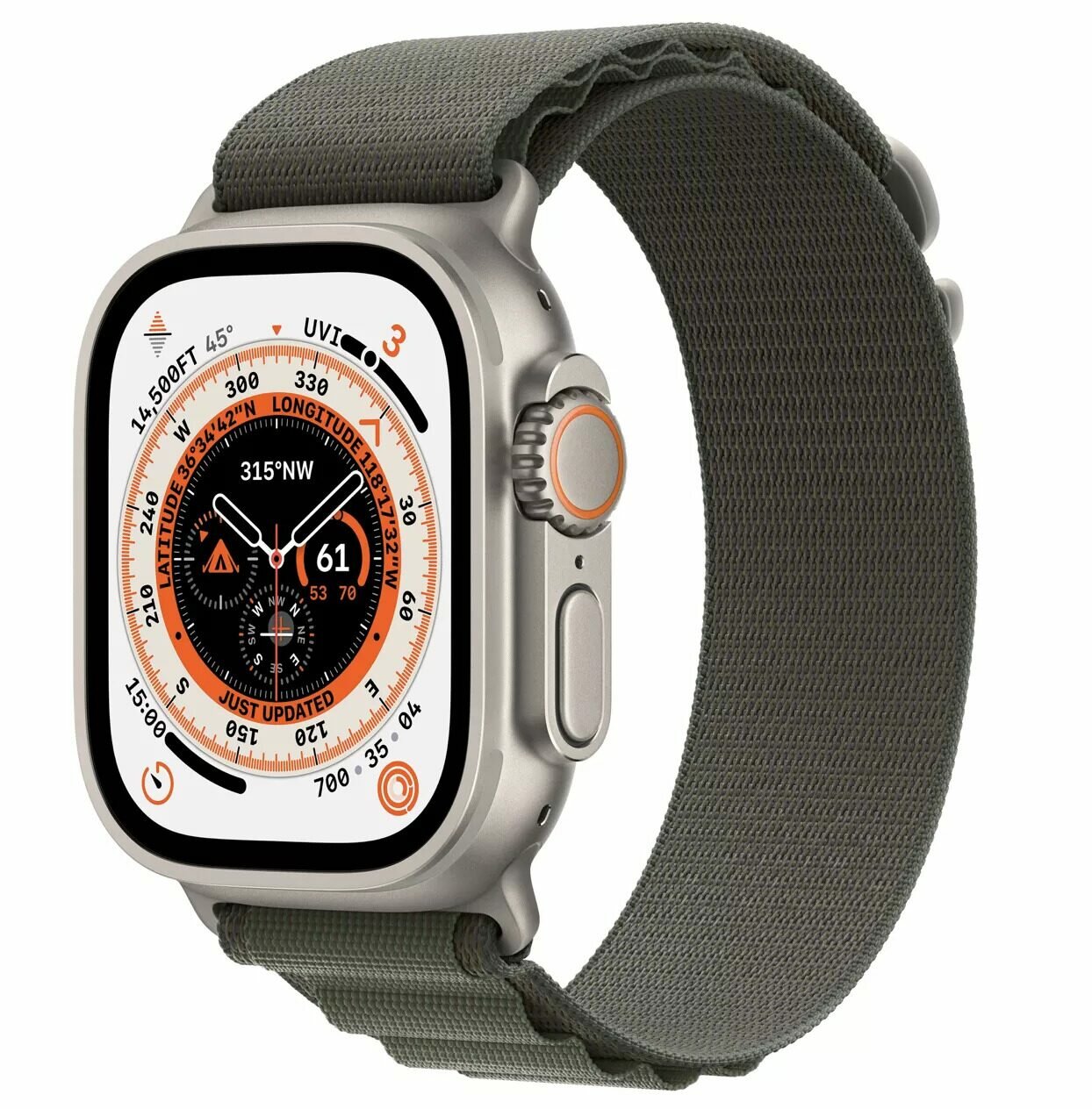 Умные часы Apple Watch Ultra 49 мм Titanium Case, титановый/зеленый Alpine Loop (Small, 130–160 мм)