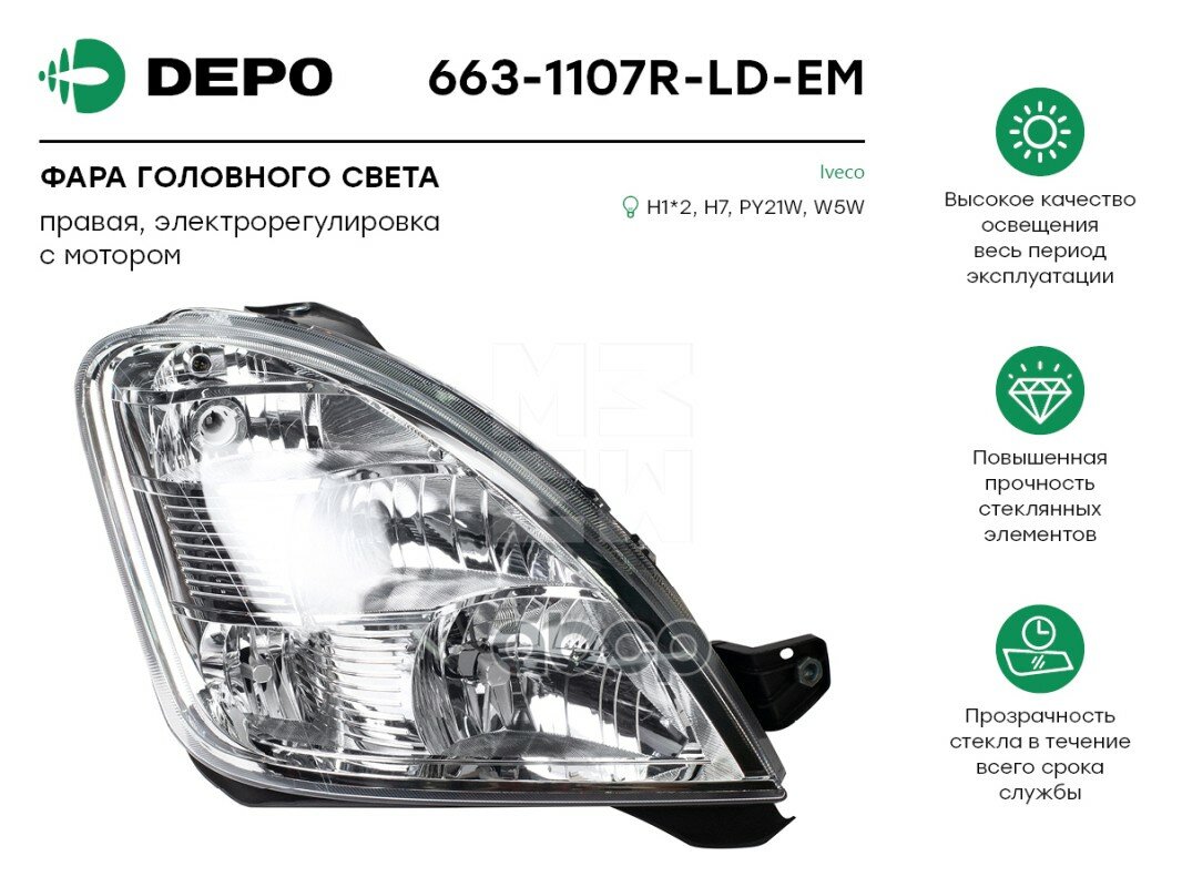 DEPO 6631107RLDEM 663-1107R-LD-EM_фара в сборе! правая с электрокорректором H1/H1/H7 \ Iveco Daily 06->