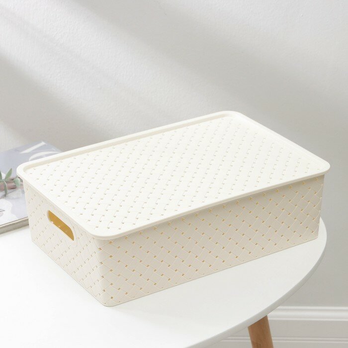 фото Корзина для хранения с крышкой «Береста», 7,5 л, 35×24,5×10,5 см, цвет слоновая кость