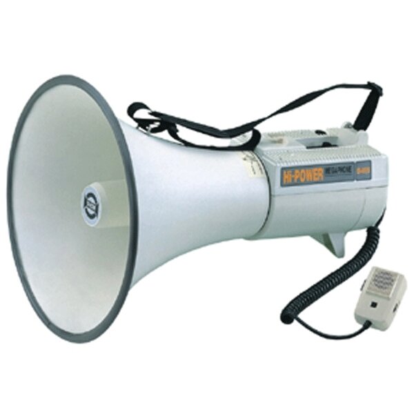 Мегафон 45 Вт выносной микрофон сирена+свисток вход AUX алюминий SHOW ER-68SW