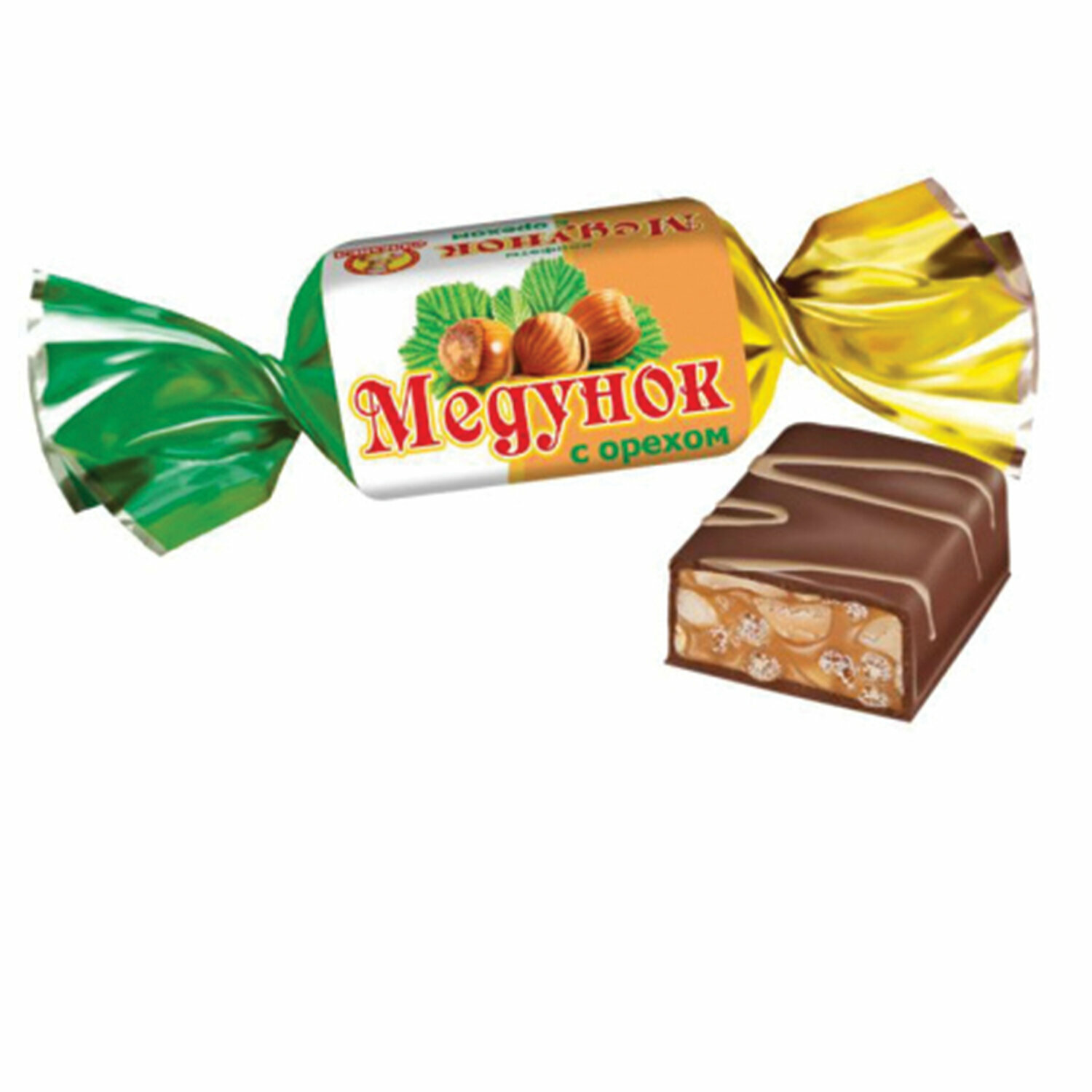 Конфеты шоколадные славянка «Медунок» с орехом и мягкой карамелью, 1000 г, пакет - фотография № 1