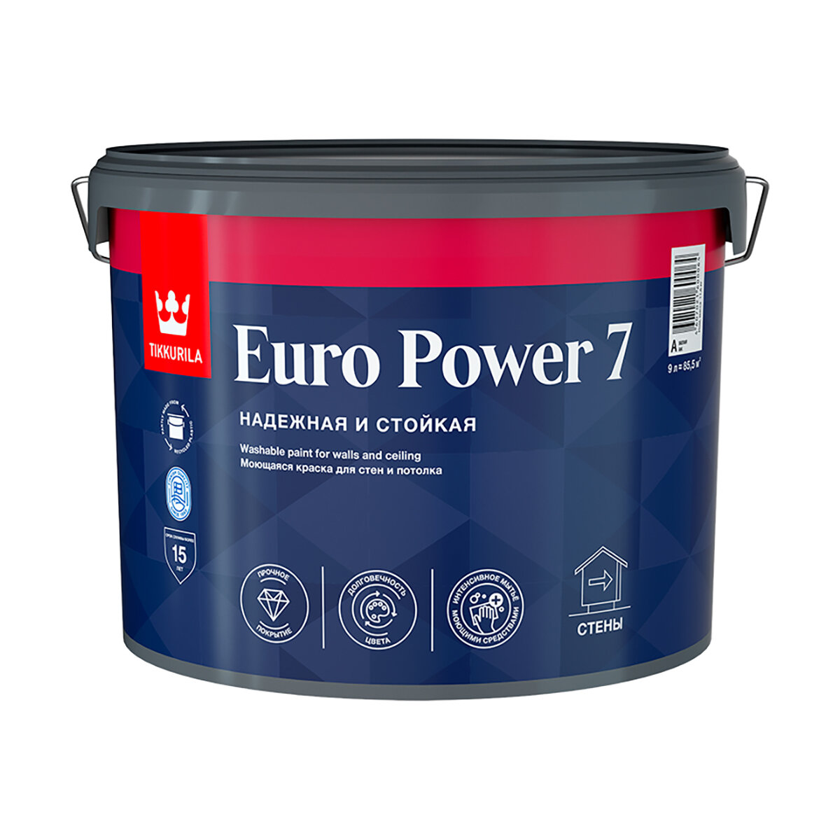 Тиккурила Краска моющаяся для стен и потолков Euro Power-7 (Евро-7) TIKKURILA 9л бесцветный (база С)