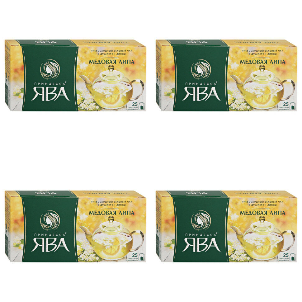 Чай зеленый в пакетиках для чашки Принцесса Ява Медовая липа, 25*1,5 г (комплект 4 шт.) 6014383