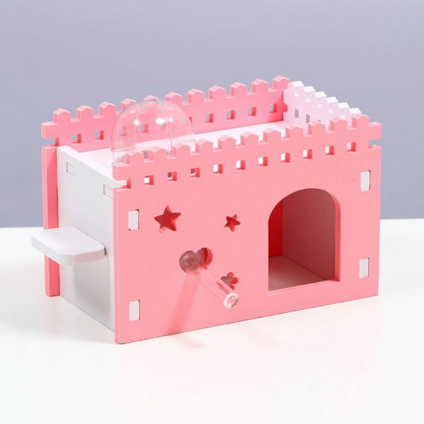 Домик для грызунов с отверстием под поилку, 14 x 8 x 9 см, розовый - фотография № 8