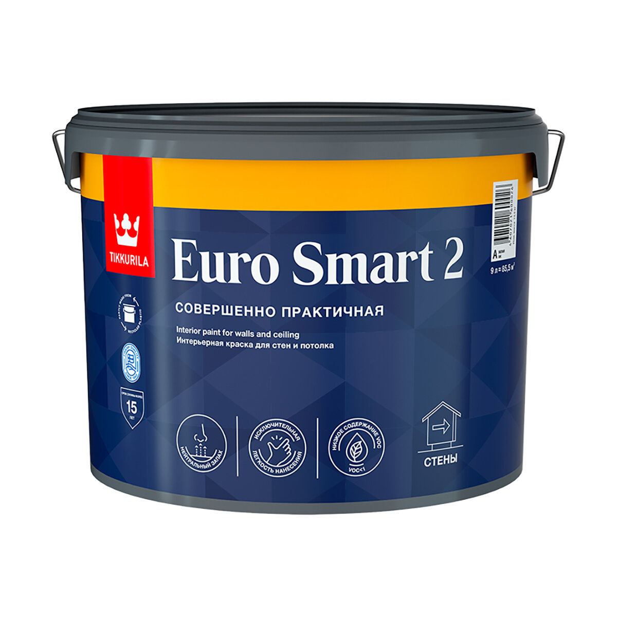 Тиккурила Краска моющаяся для стен и потолков Euro Smart-2 (Евро-2) TIKKURILA 9л белый (база А)