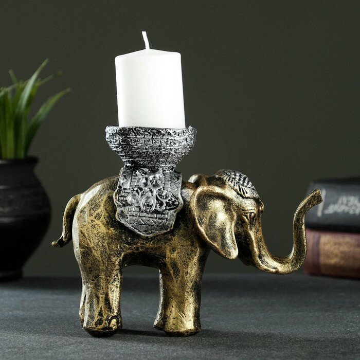 Подсвечник "Слон", золотой 13х19 см, для свечи d=4 см - фотография № 2