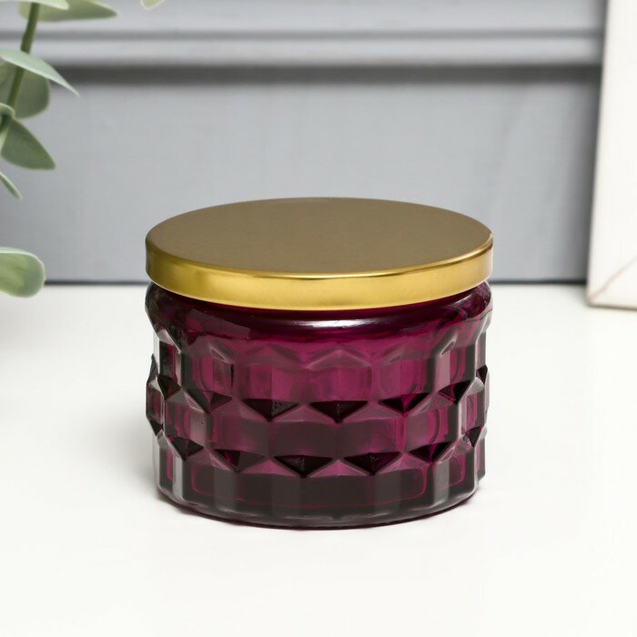 фото Банка для свечей стекло с крышкой "Соты" фиолет 5х7х7 см, микс