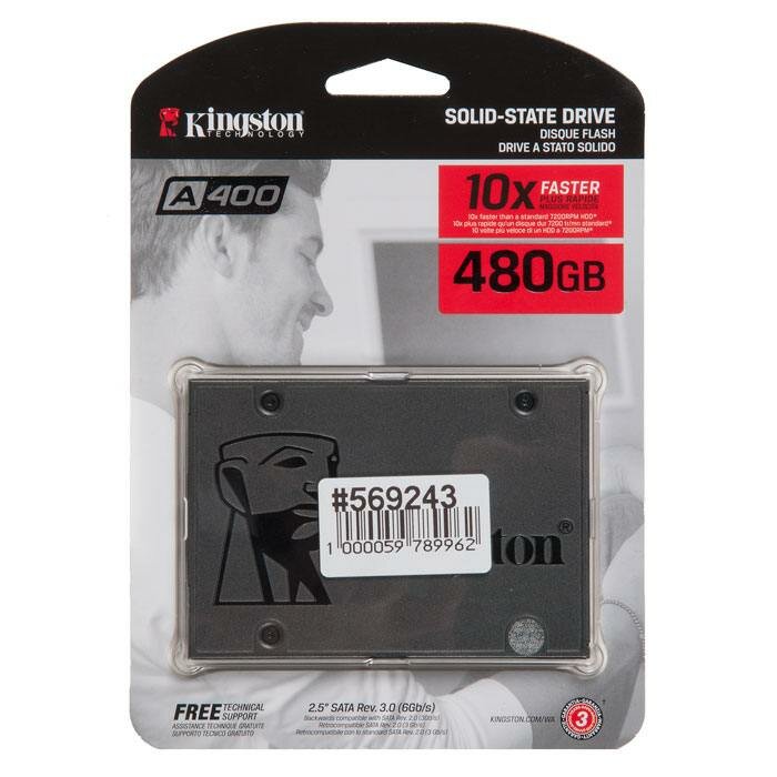 Твердотельный накопитель SSD 480Gb, SATA III, 2.5", Kingston A400 SA400S37/480G