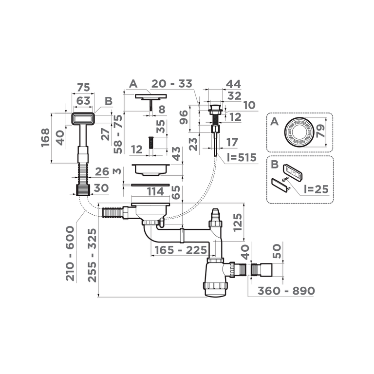 Арматура для одночашевых моек Omoikiri WK-1-A-GB (4956470) с клапаном-автоматом, прямоугольным переливом и декоративным элементом для корзины, вороненая сталь - фотография № 2