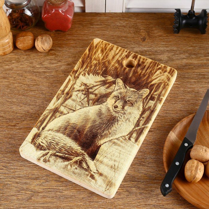 фото Доска из массива кедра «Лиса», прямоугольная, 18 × 28 см (комплект из 3 шт)