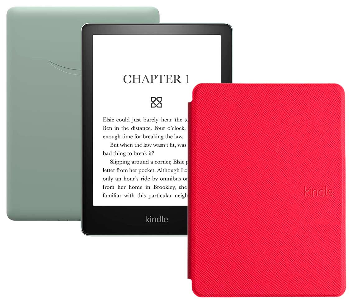 Электронная книга Amazon Kindle PaperWhite 2021 16Gb Ad-Supported Agave Green с обложкой ReaderONE PaperWhite 2021 Red