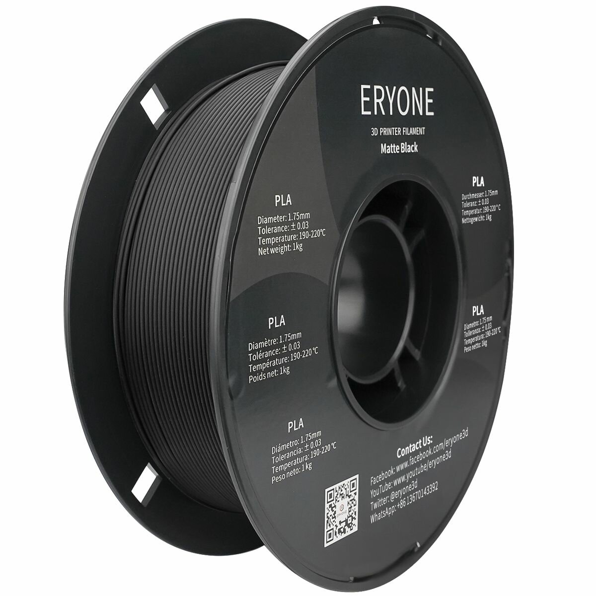 Филамент ERYONE Matte PLA Filament, 1.75mm Filament for 3D Printer, 1KG(2.2LBS)/ Spool, BLACK