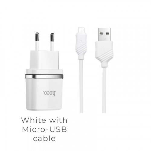 Сетевое зарядное устройство HOCO C12 Smart 2xUSB, 2.4A + кабель MicroUSB, 1м, белый