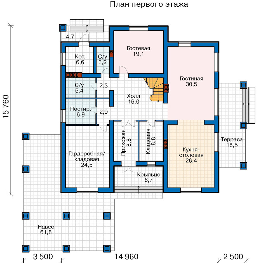 58-44F-Catalog-Plans - Проект двухэтажного дома из газобетона с террасой - фотография № 2