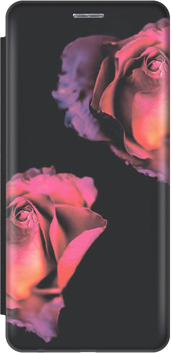 фото Чехол-книжка на Apple iPhone Xs / X / Эпл Айфон Икс / Икс Эс с рисунком "Бутоны" черный