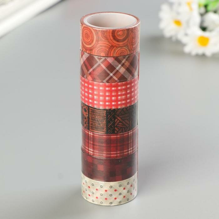 Клейкие WASHI-ленты для декора оттенки красного, 15 мм х 3 м (набор 7 шт) рисовая бумага