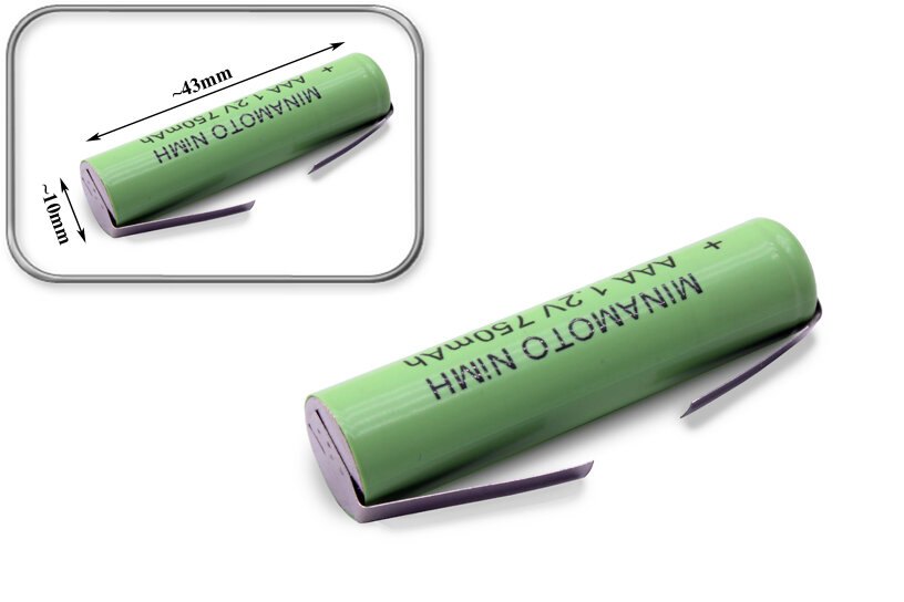 Аккумуляторная батарея Ni-MH типа AAA, 1.2V, станд. емк, с лепестковыми выводами (пластинами) под пайку, для зубной щетки, машинки для стрижки и др.