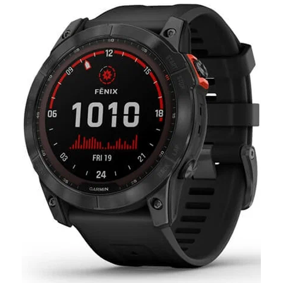 Спортивные часы GARMIN Fenix 7X Solar темно-серые с черным ремешком