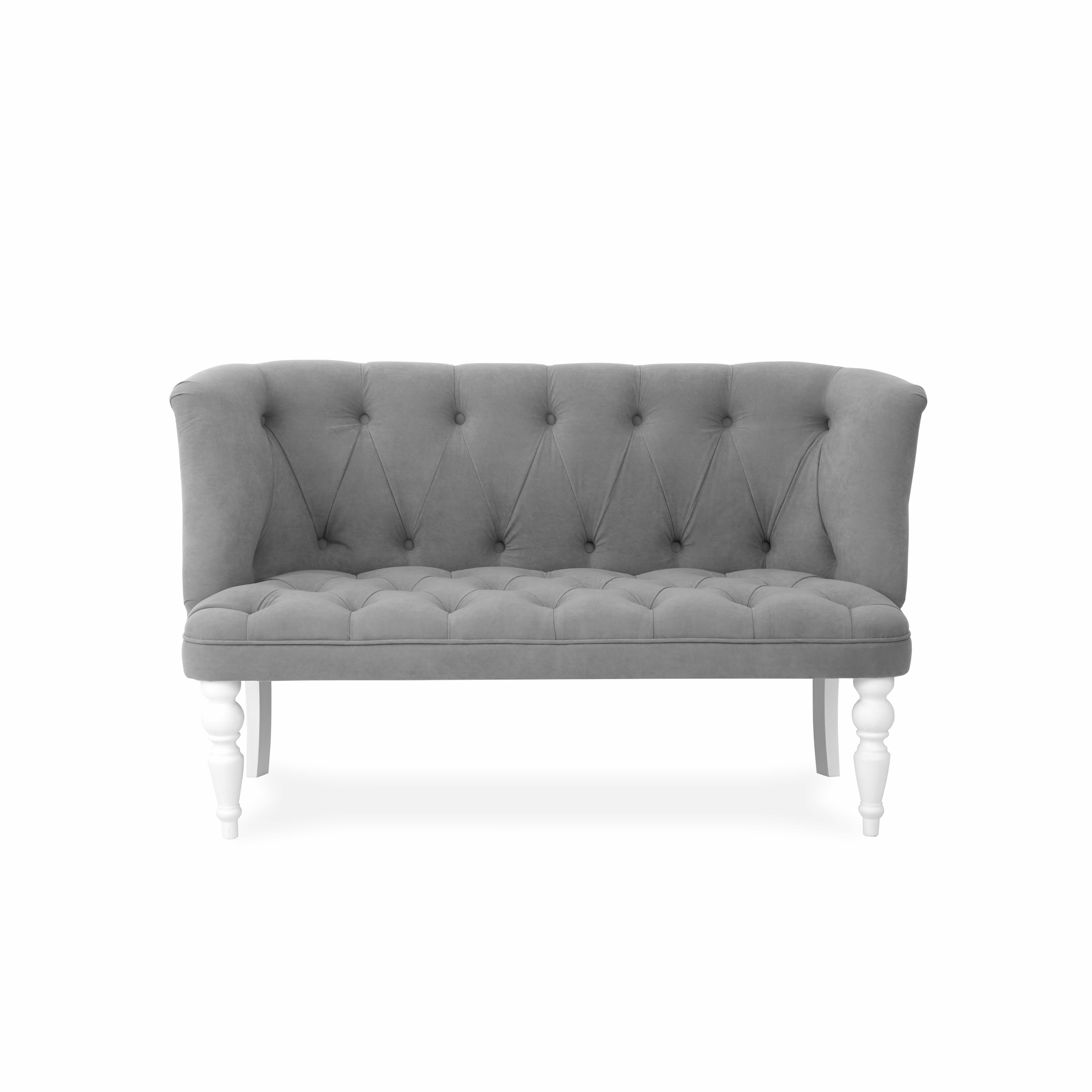 Комплект Бриджит, прямой диван и кресло, каретная стяжка, материал износостойкий велюр, белые ножки, цвет серый - фотография № 6