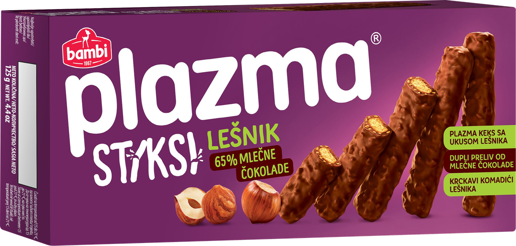 Печенье PLAZMA Стикси с кусочками фундука в шоколаде 125г