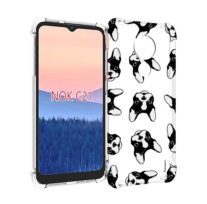 фото Чехол MyPads черно белые собачки для Nokia C21 задняя-панель-накладка-бампер
