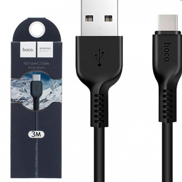 Data кабель USB HOCO X20 USB Type C, 3 метр, черный