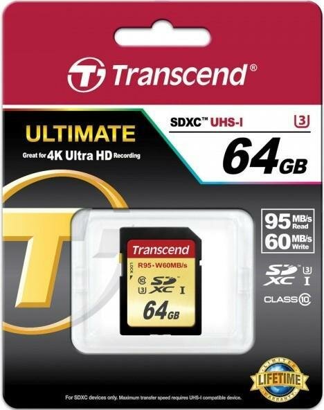 Карта памяти SDXC 64GB Class 10 Transcend TS64GSDU3