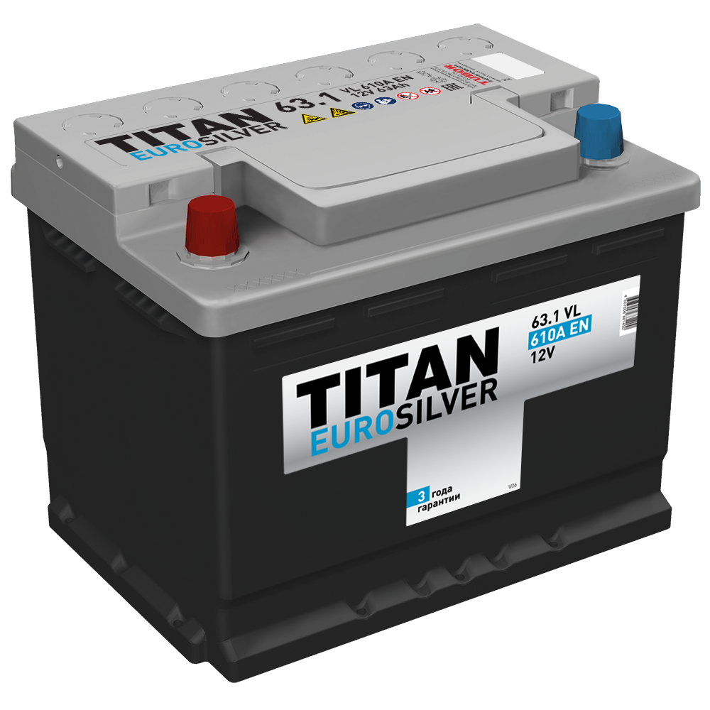 Аккумулятор автомобильный 63А*Ч TITAN EuroSilver 63.1 VL 630А 242х175х190 (+/-) L2 4607008881400