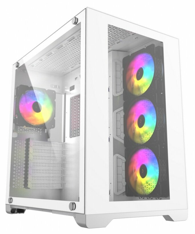 Powercase Vision White, Tempered Glass, 4х 120mm 5-color fan, белый, ATX (cvwa-l4) .