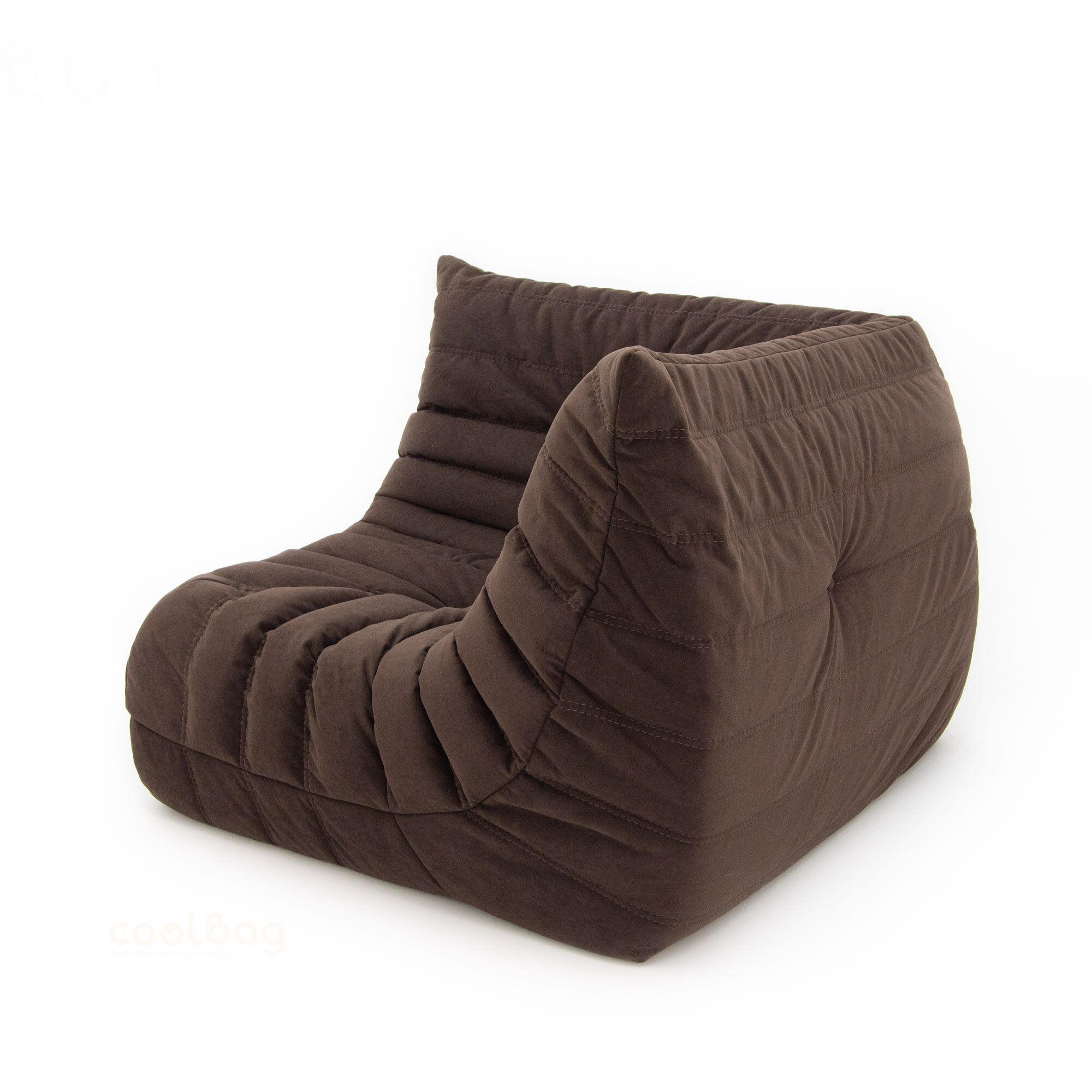 Кресло угловое бескаркасное "Француз Формула" Coolbag (90 см, велюр, шоколадный) - фотография № 2