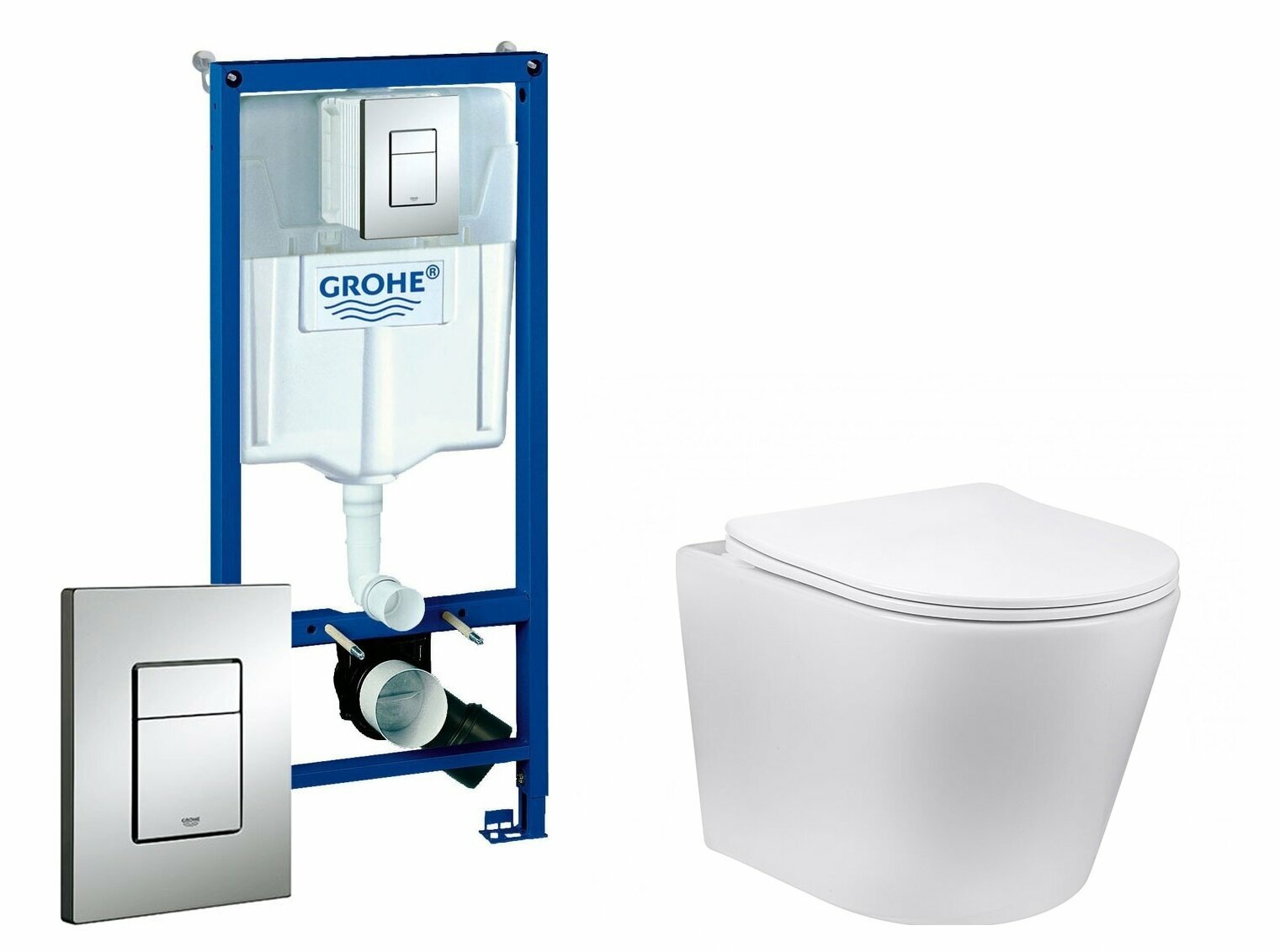 Комплект 3 в 1 инсталляция Grohe Rapid SL + Унитаз подвесной Vincea Piatti + кнопка хром