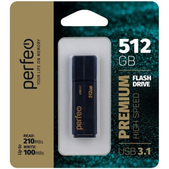 USB флешка PERFEO 512Gb C15 black USB 3.1 Gen 1 (210/100 Mb/s)