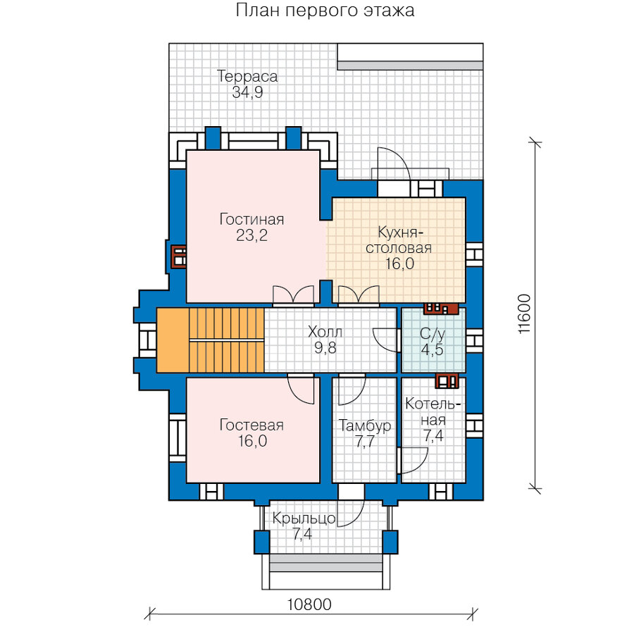 58-93L-Catalog-Plans - Проект двухэтажного дома из газобетона с террасой - фотография № 2