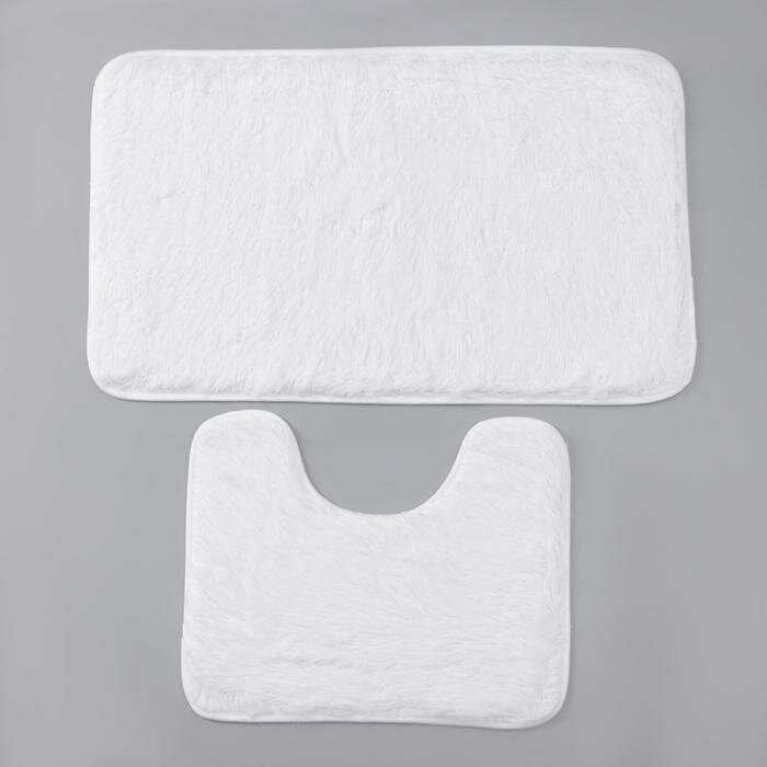 Набор ковриков для ванной и туалета Доляна «Пушистик», 2 шт: 40×50, 50×80 см, цвет белый - фотография № 2