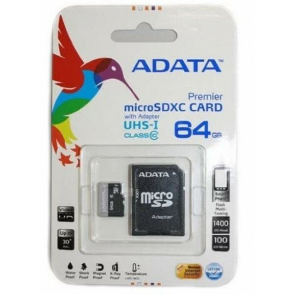 Флеш карта microSDXC 64GB ADATA UHS-1 CL10 (AUSDX64GUICL10-RA1) + SD adaptor