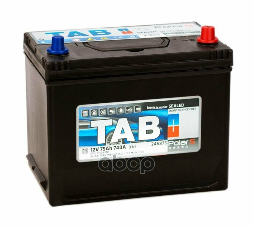 75 Ач Tab Polar S (85D26l) О/П Азия (246875) (740А Д*Ш*В 25,9*17,5*22,1См) TAB арт. 246875