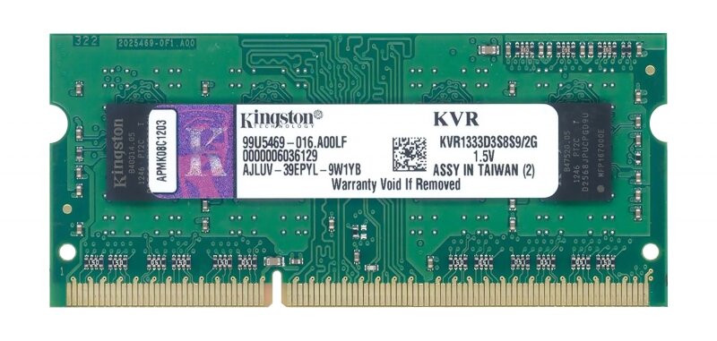 Оперативная память Kingston 2 ГБ DDR3 1333 МГц SODIMM CL9 KVR1333D3S8S9/2G