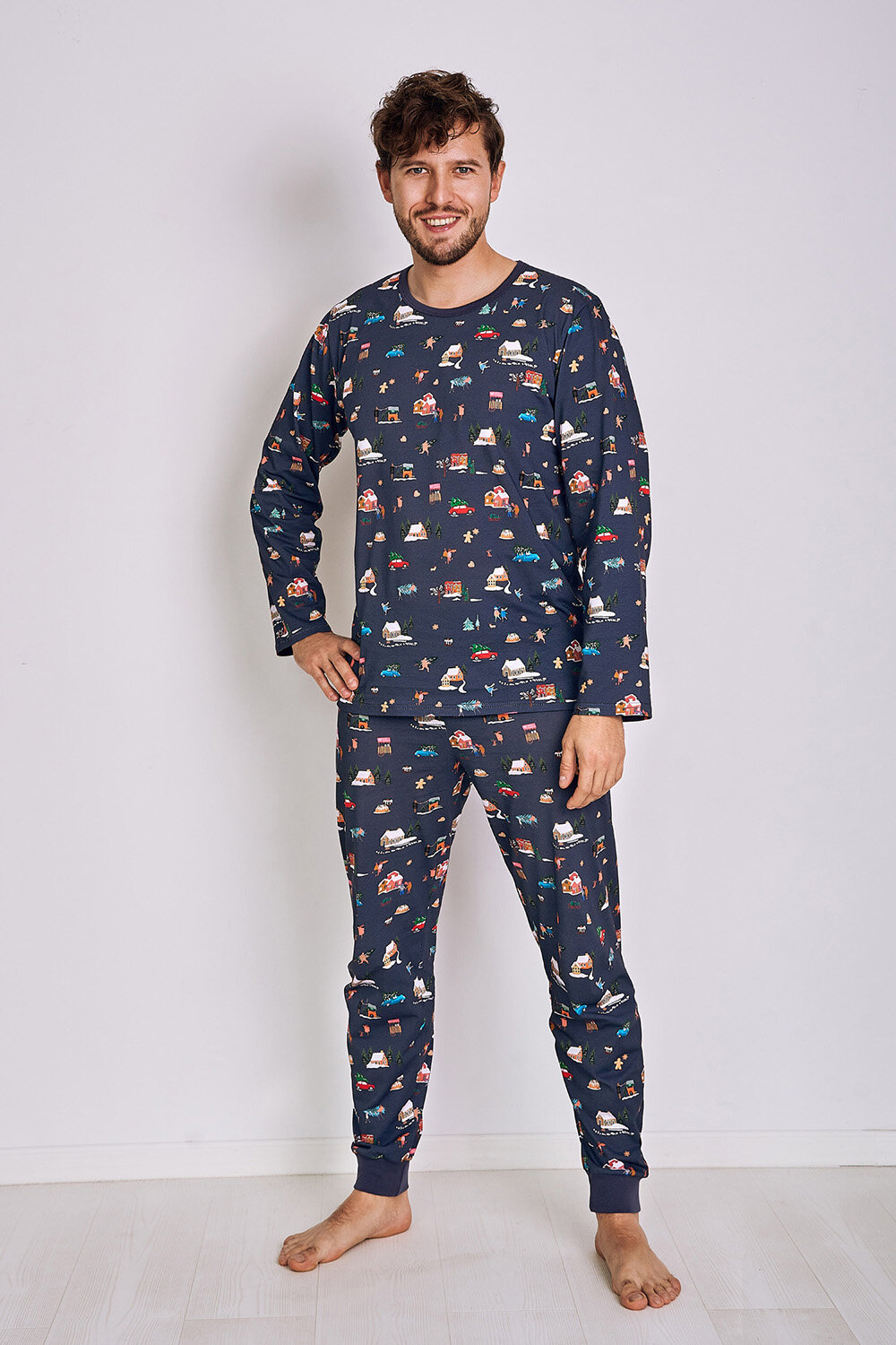 Пижама мужская TARO Mikolaj 2840-01, лонгслив и брюки, темно-синий (Размер: XL) - фотография № 1