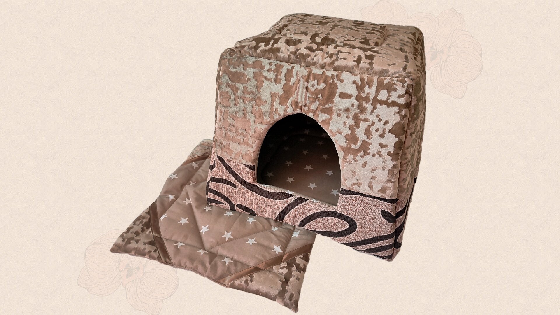 Домик для собак и кошек, PetPalace "бункер", бежевый 40*40*33 см - фотография № 2