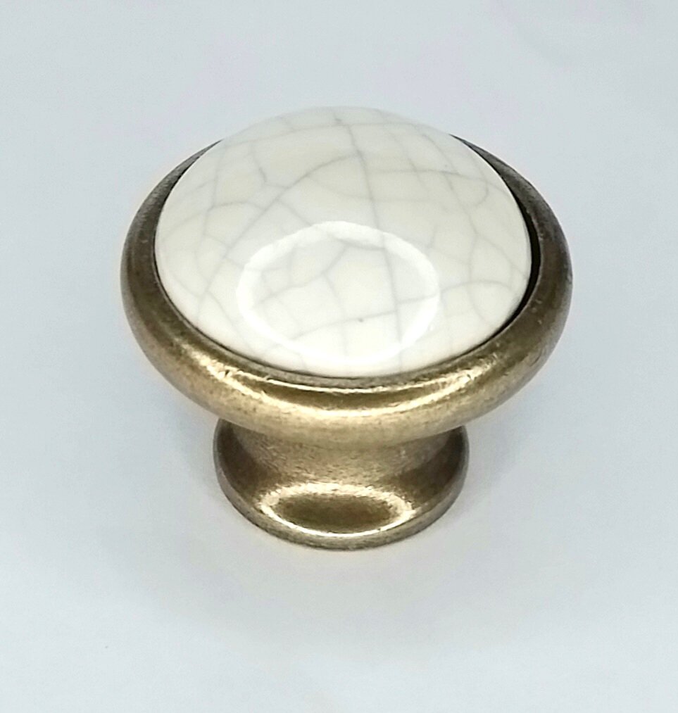 Ручка мебельная кнопка (2 ШТ) Трещины/белый/ керамика, основание: бронза 37 мм арт. 1505-B07 - фотография № 1