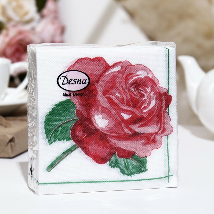 Салфетки бумажные Desna Design "Красная роза",1 слоя,24x24,40 листов - фотография № 1