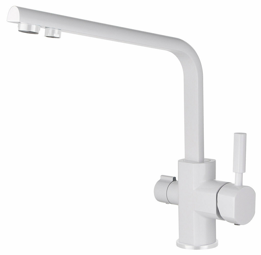Смеситель для кухни, мойки с высоким изливом с подключением к фильтру для питьевой воды поворотный. Сантехника KAISER Decor 40144-10 белый глянец