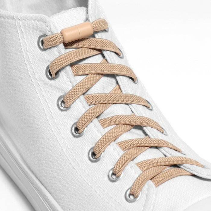 Шнурки для обуви, пара, плоские, с фиксатором, эластичные, 6 мм, 100 см, цвет бежевый - фотография № 1