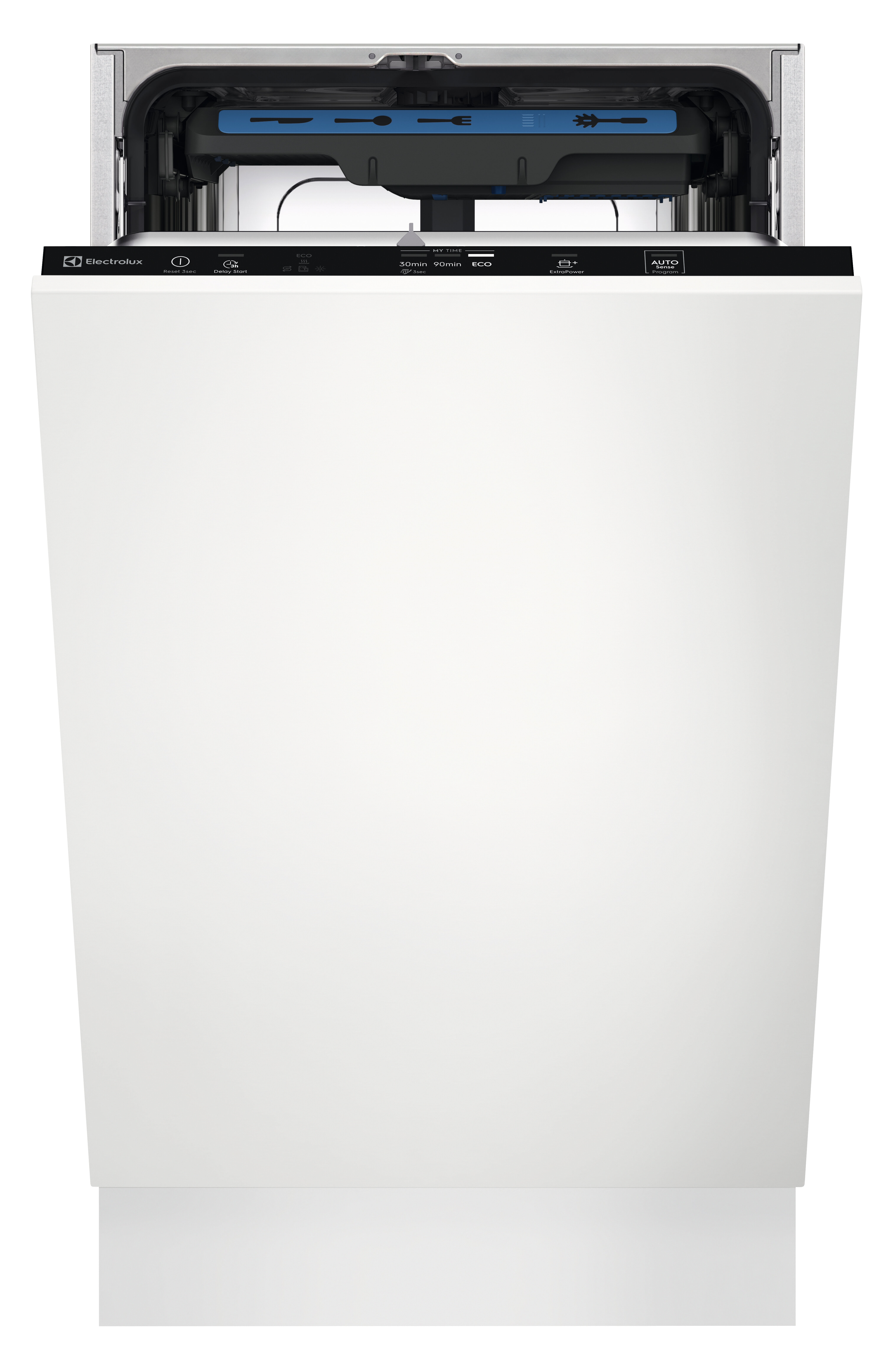 Electrolux Встраиваемые посудомоечные машины ELECTROLUX/ Встраиваемая узкая посудомоечная машина, без фасада, сенсорное управление Quick Select 1, трехцифровой дисплей, 10 комплектов, 6 программ + 3 комбинации (все программы, кроме Предварительное полоска