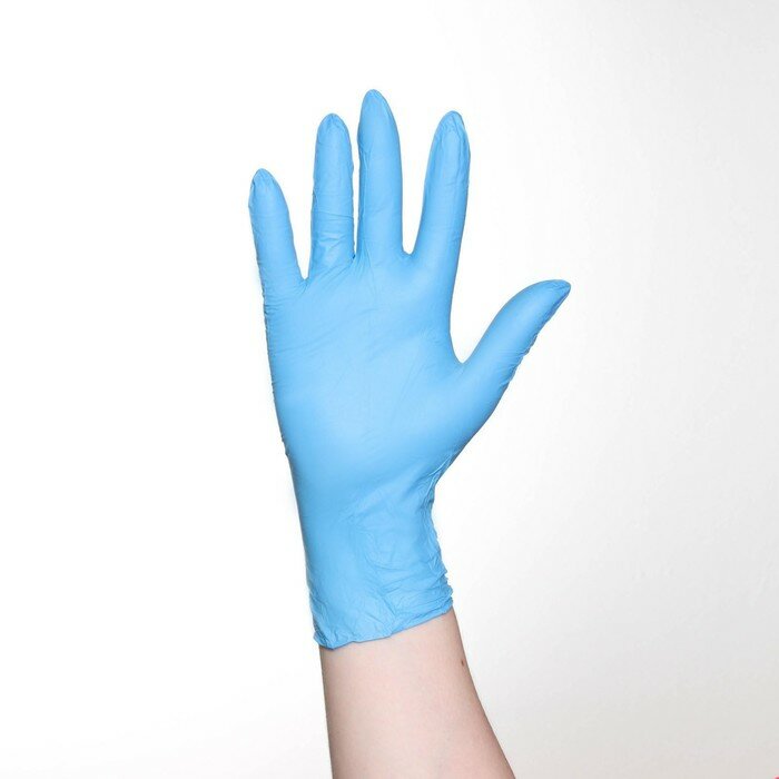 Перчатки хозяйственные нитриловые, размер L, 100 шт, цена за 1 шт, цвет голубой - фотография № 2