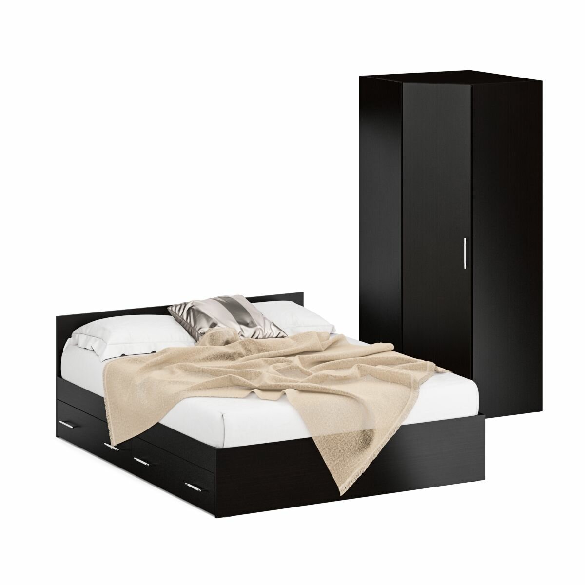 Кровать двуспальная с ящиками 1600 с угловым шкафом Стандарт, цвет венге, спальное место 1600х2000 мм, без матраса, основание есть