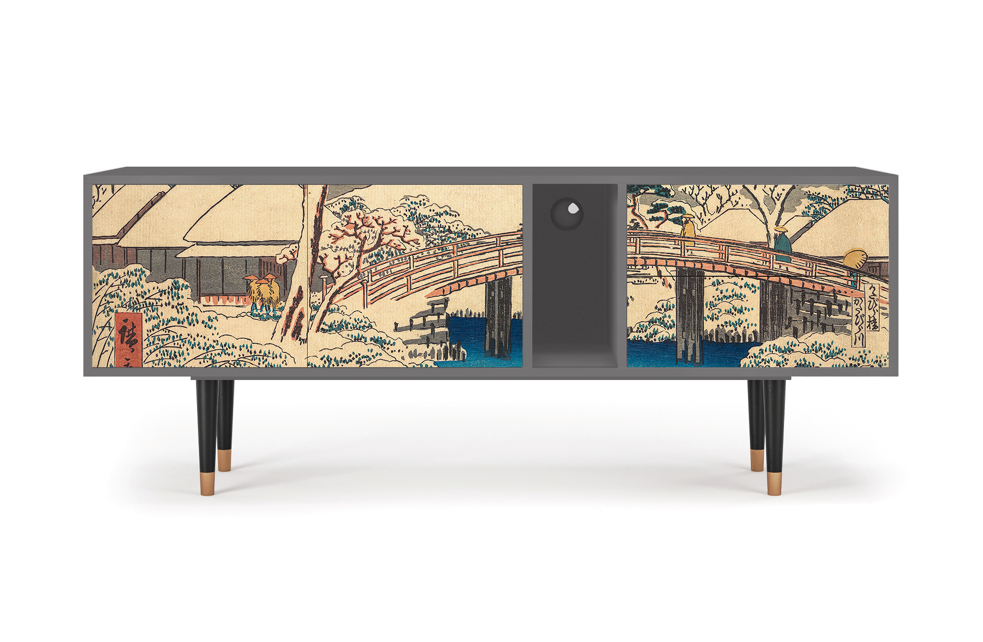 ТВ-Тумба - STORYZ - T1 Katabira River by Utagawa Hiroshige, 170 x 69 x 48 см, Серый - фотография № 2